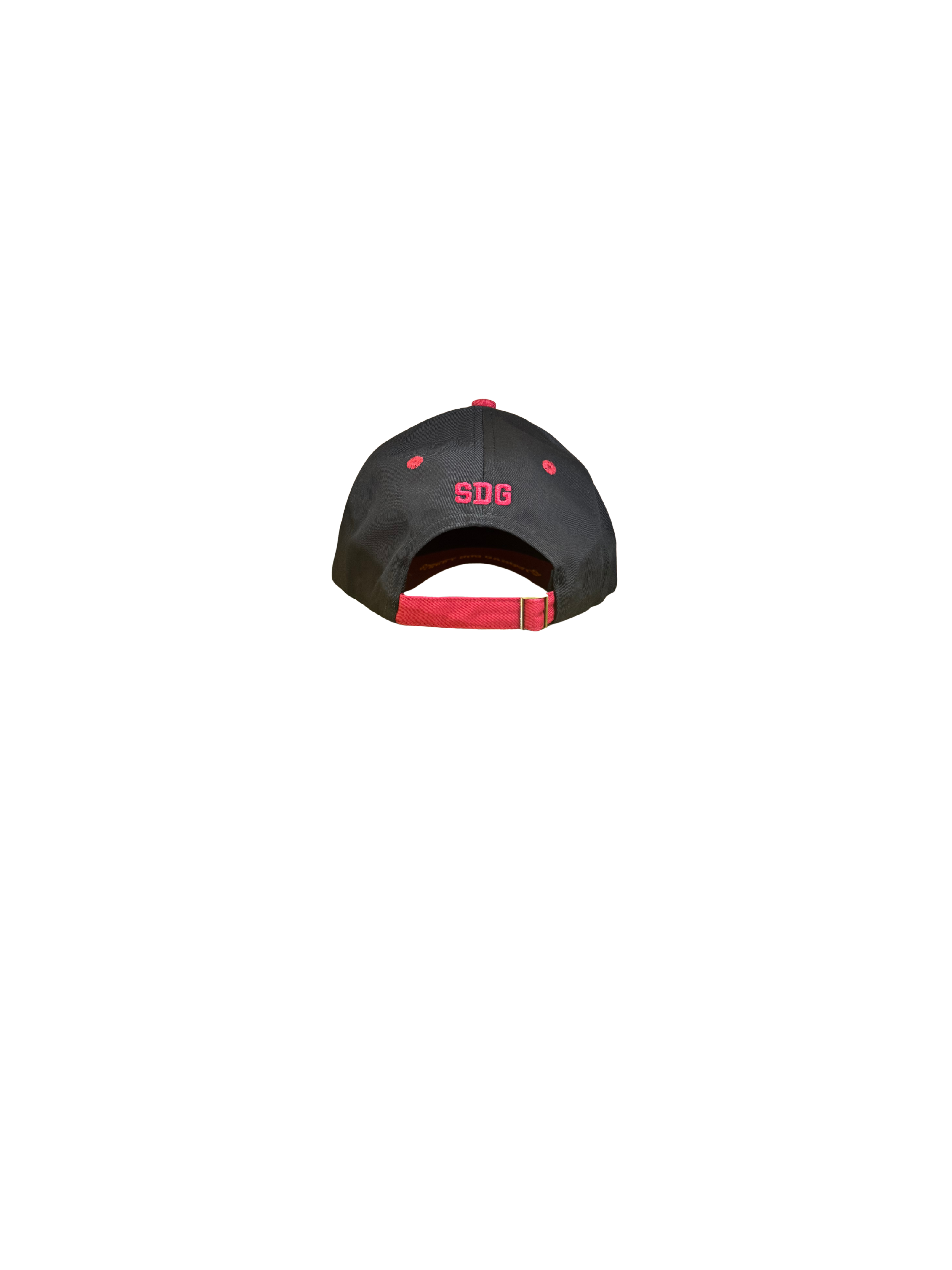 S.D.G. Baseball Cap – Black & Red | Woven SDG Badge | 100% Cotton |  Adjustable Strap